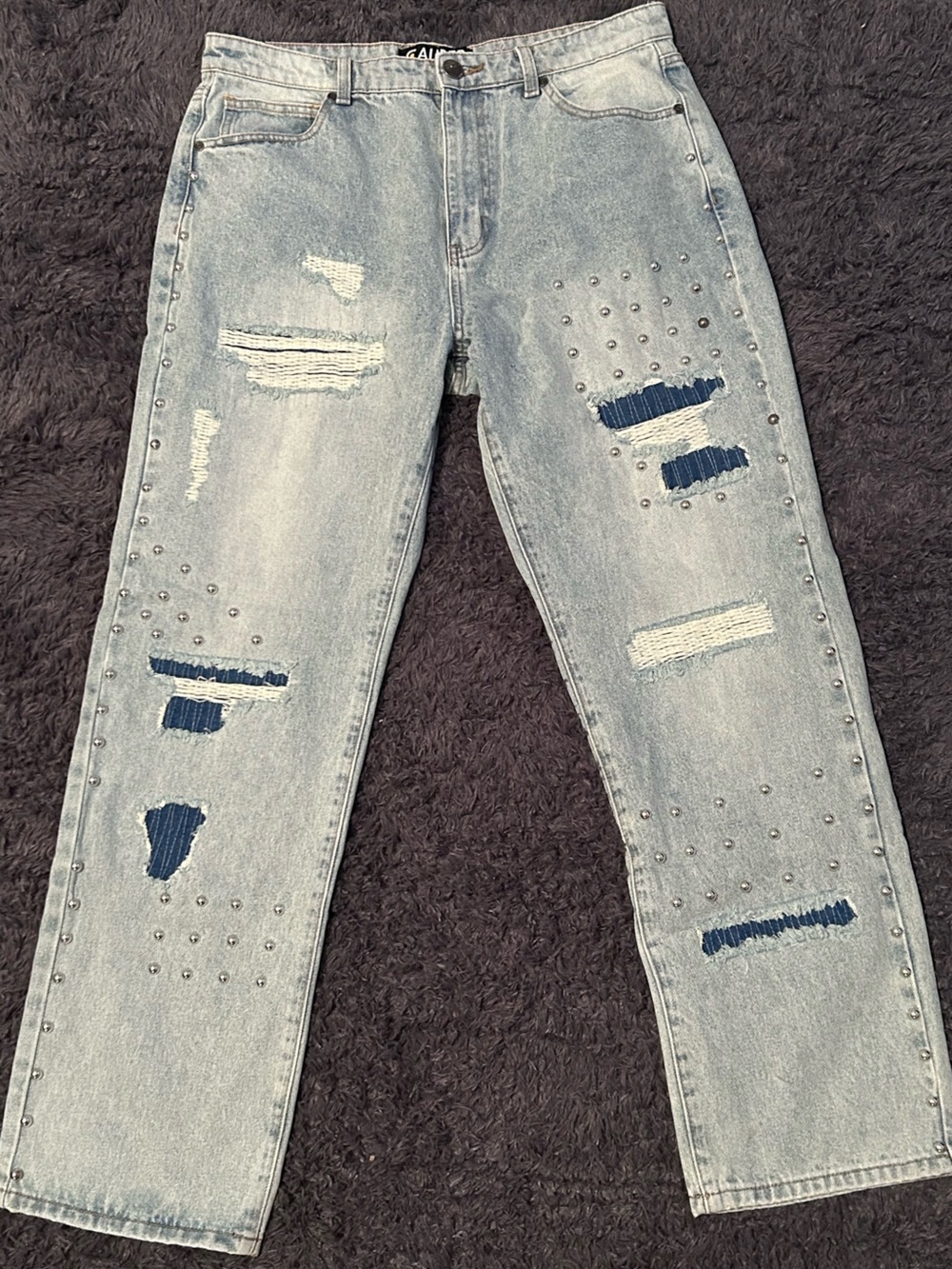 Calibre Light Blue Straight Jeans with Stud & Patch Details